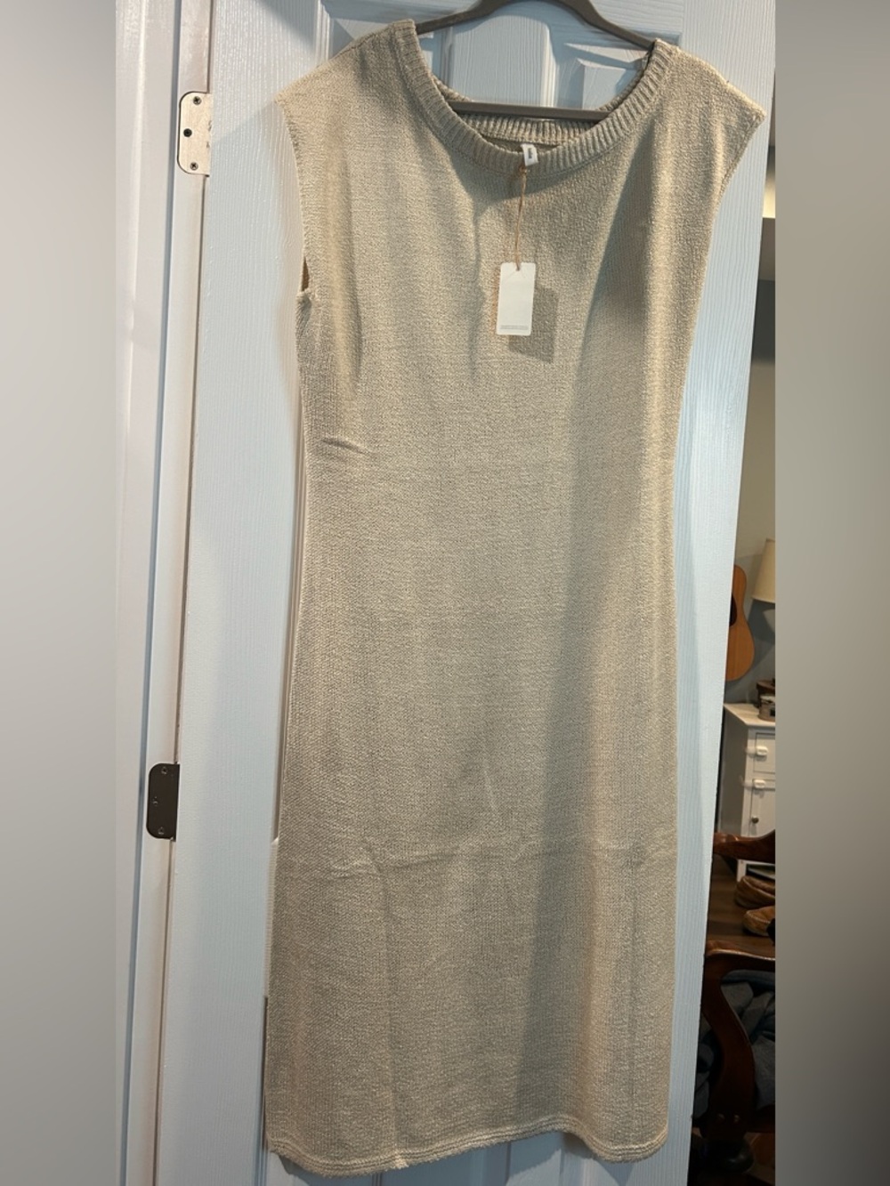 Maternity Scoop Neck Midi Dress in Light Beige - Picture 6 of 6